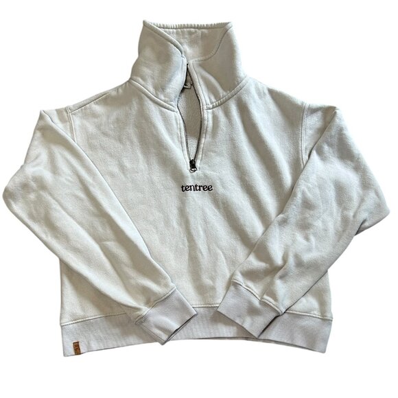 tentree Cropped 1/4 Zip Sweatshirt • Cream Long Sleeve Pullover • Women’s Sz M - Picture 1 of 4